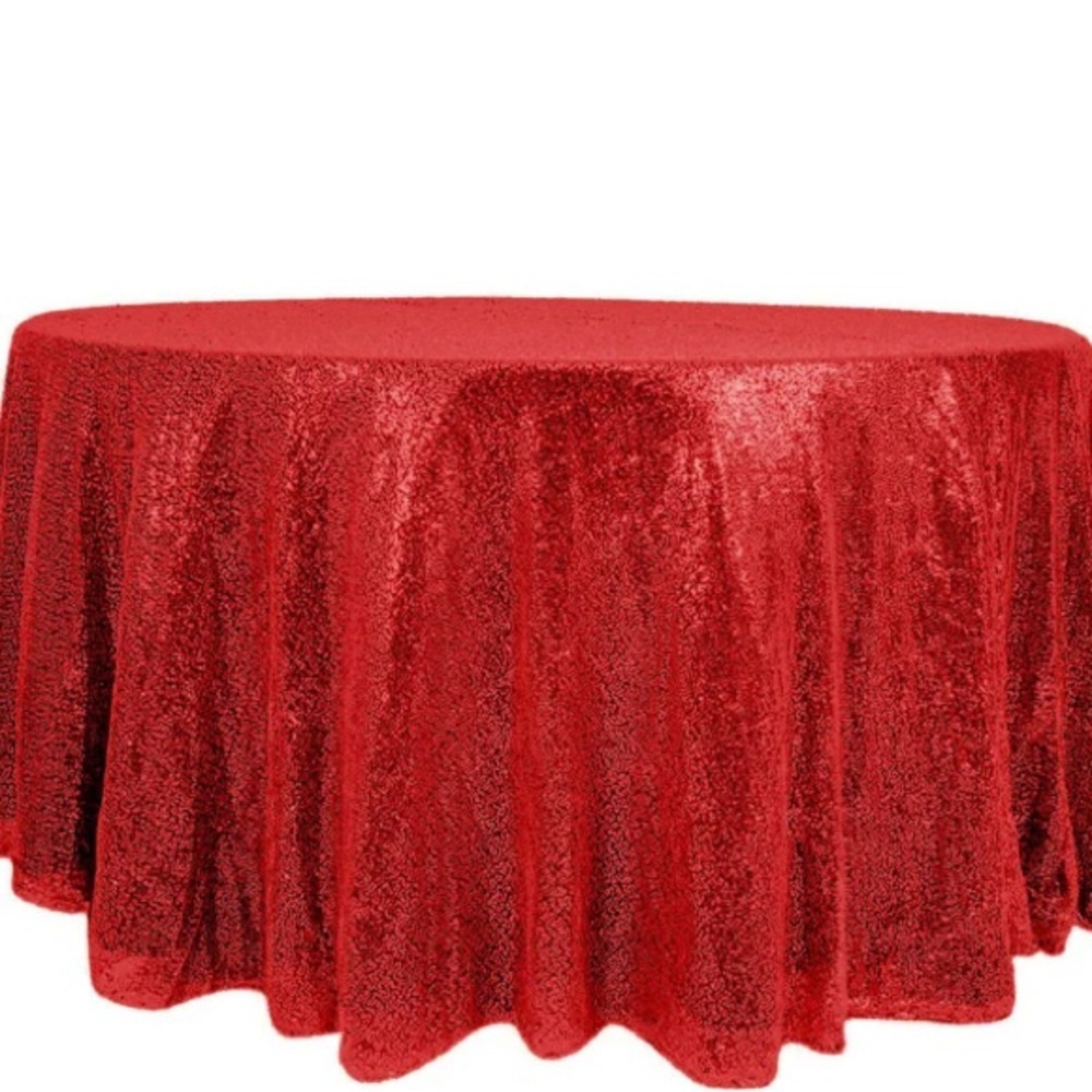 Elegant Red‎ Sequin 120” Round Tablecloth Seamless Glittering Table Cover